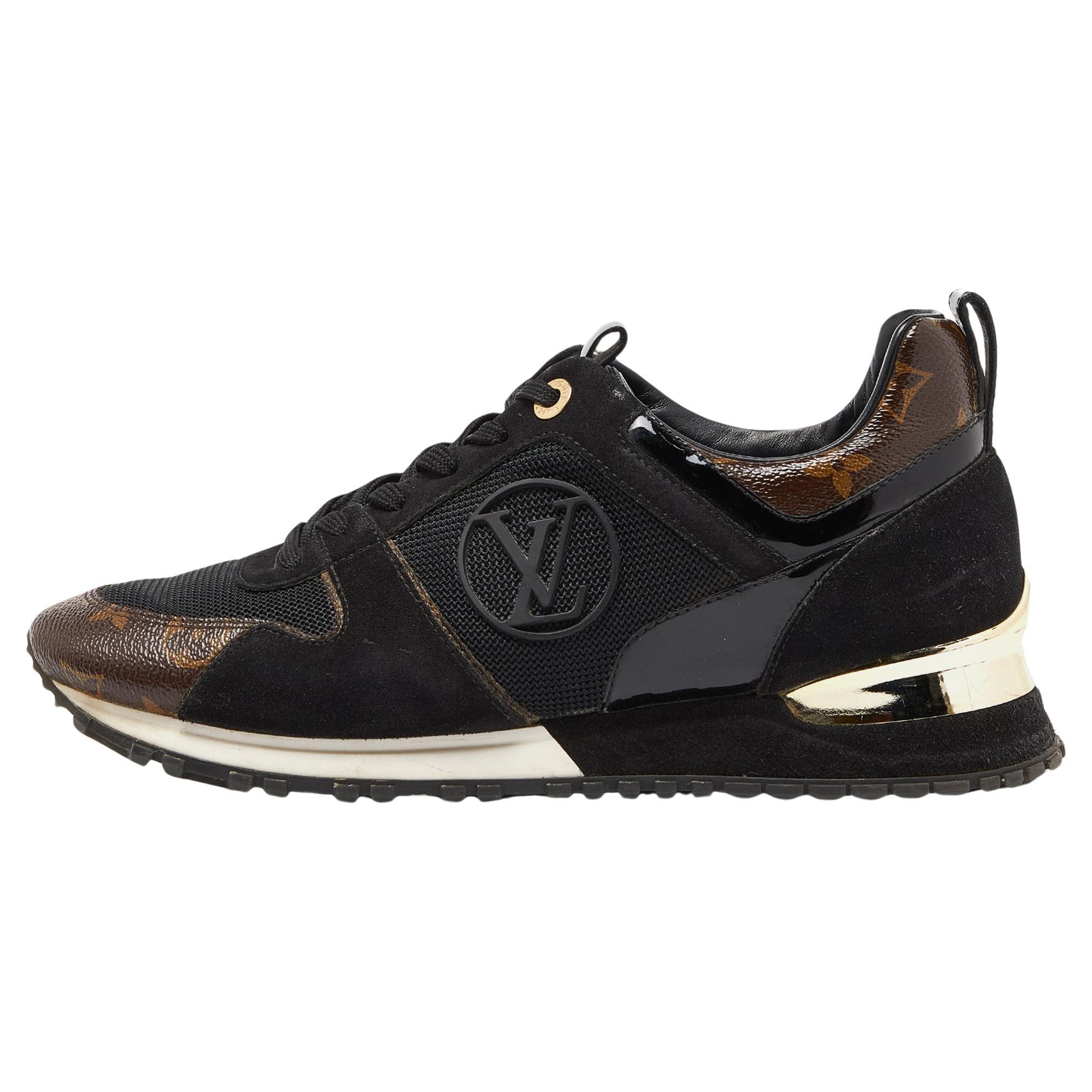Louis Vuitton Brown Monogram Canvas and Suede Run Away Sneakers Size 39 For Sale