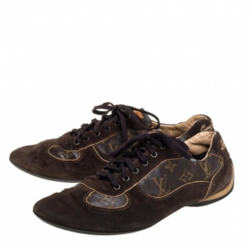 Black Louis Vuitton Brown Monogram Canvas And  Suede Sneakers Size 43.5 For Sale