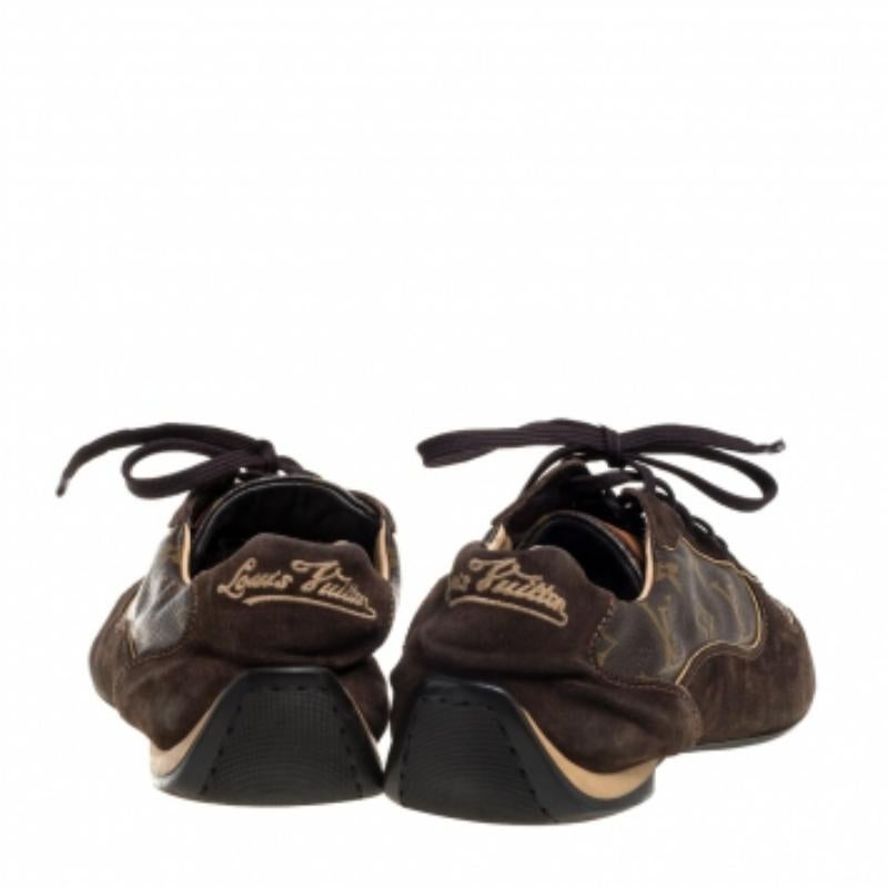 Louis Vuitton Brown Monogram Canvas And  Suede Sneakers Size 43.5 For Sale 1