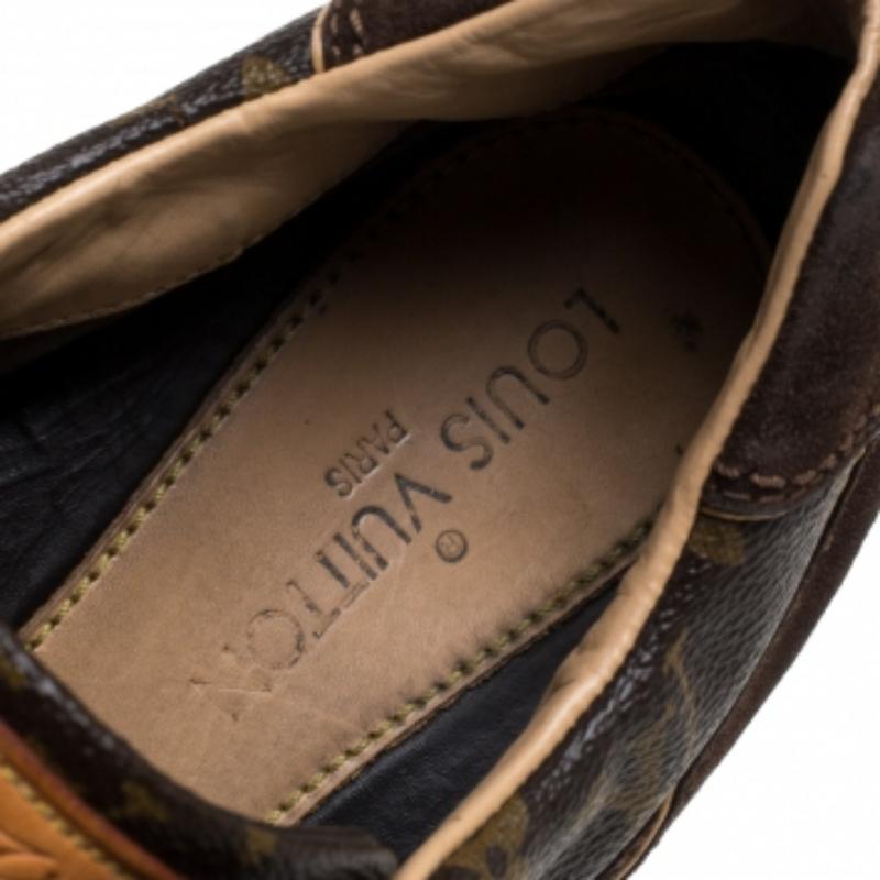 Louis Vuitton Brown Monogram Canvas And  Suede Sneakers Size 43.5 For Sale 2