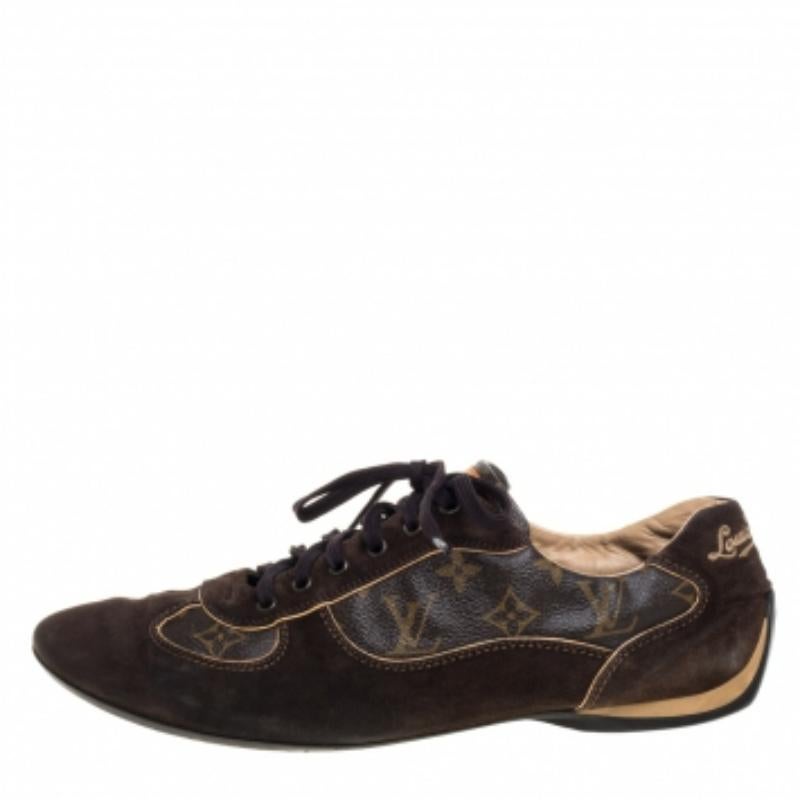 Louis Vuitton Brown Monogram Canvas And  Suede Sneakers Size 43.5 For Sale