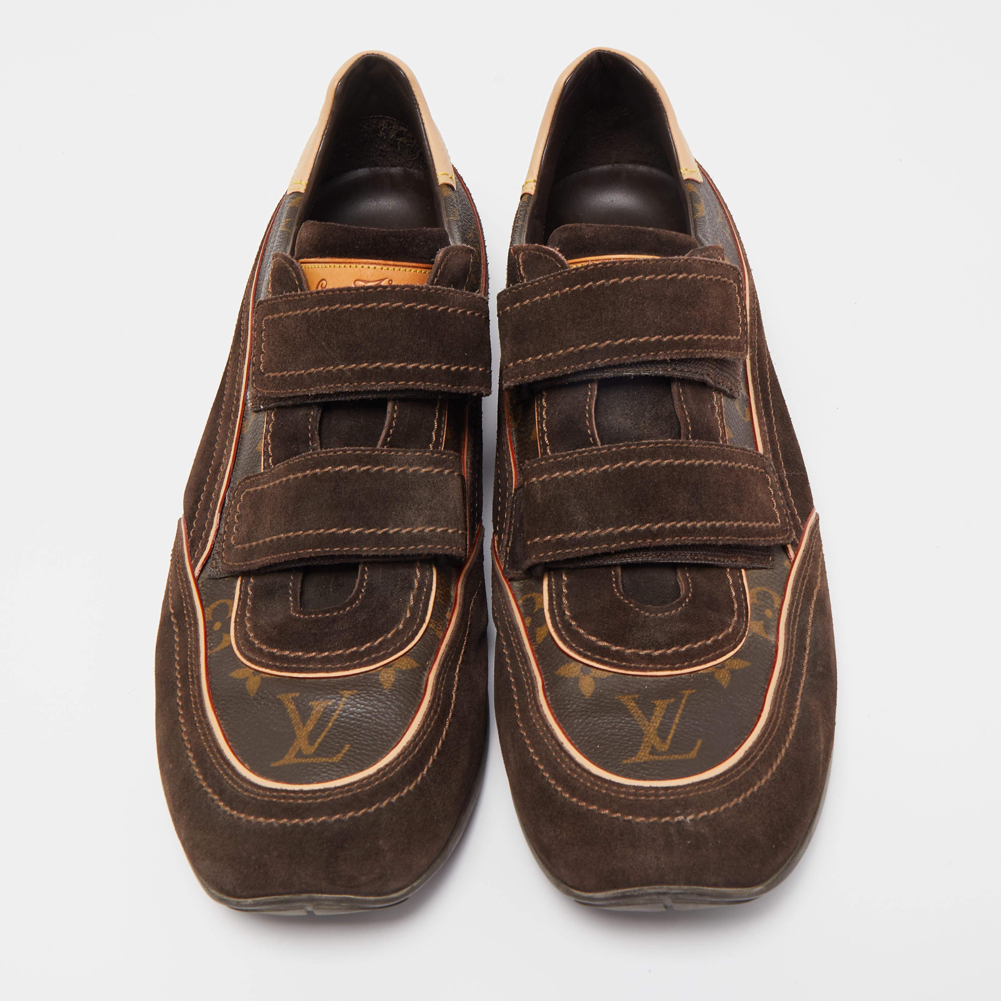 Black Louis Vuitton Brown Monogram Canvas and Suede Trainer Sneakers 