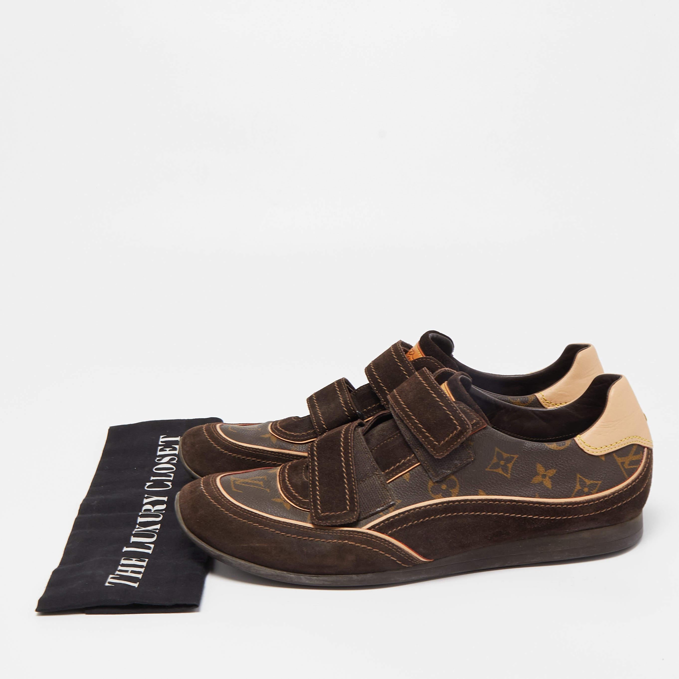 Louis Vuitton Brown Monogram Canvas and Suede Trainer Sneakers  2