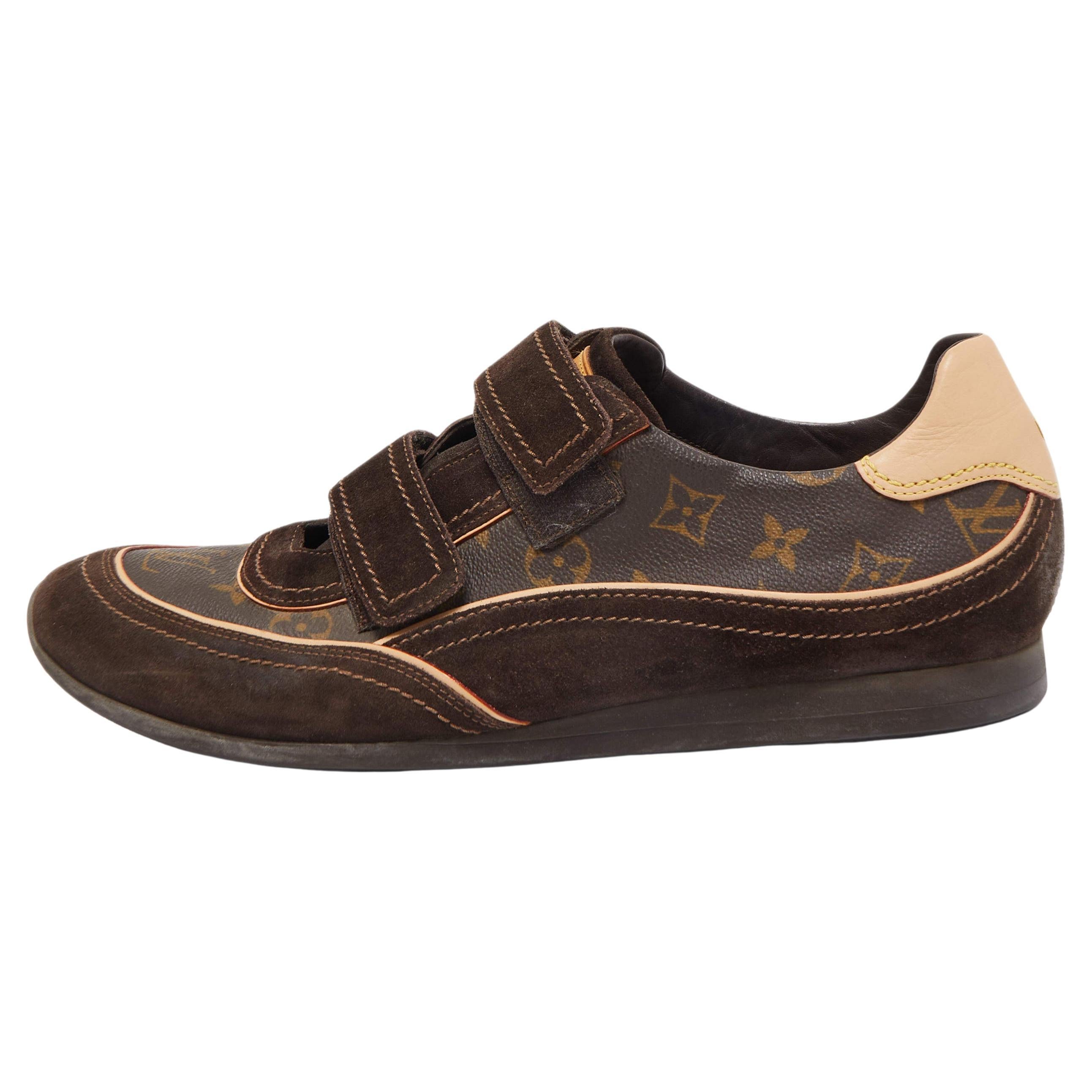 Louis Vuitton Brown Monogram Canvas and Suede Trainer Sneakers 