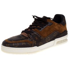 Louis Vuitton Brown Monogram Canvas And Suede Trainer Sneakers Size 42