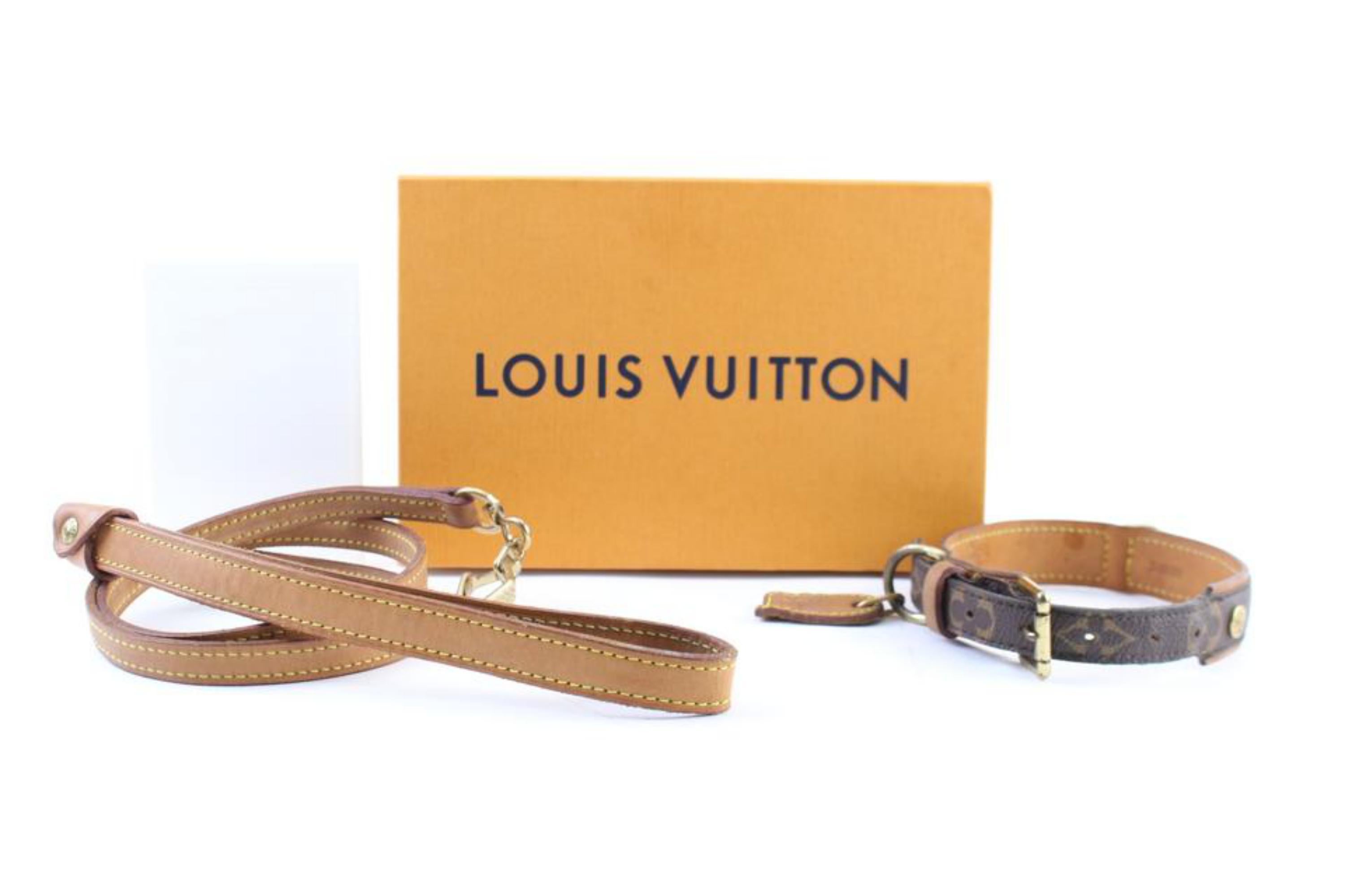 Louis Vuitton Leash Dog Collar Less Baxter Collier Baxter Brown Gold  Hardware LV
