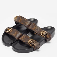 Louis Vuitton Brown Monogram Canvas Bom Dia Flat Slides Size 37.5