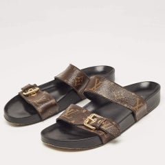 Louis Vuitton Brown Monogram Canvas Bom Dia Flat Slides Size 38