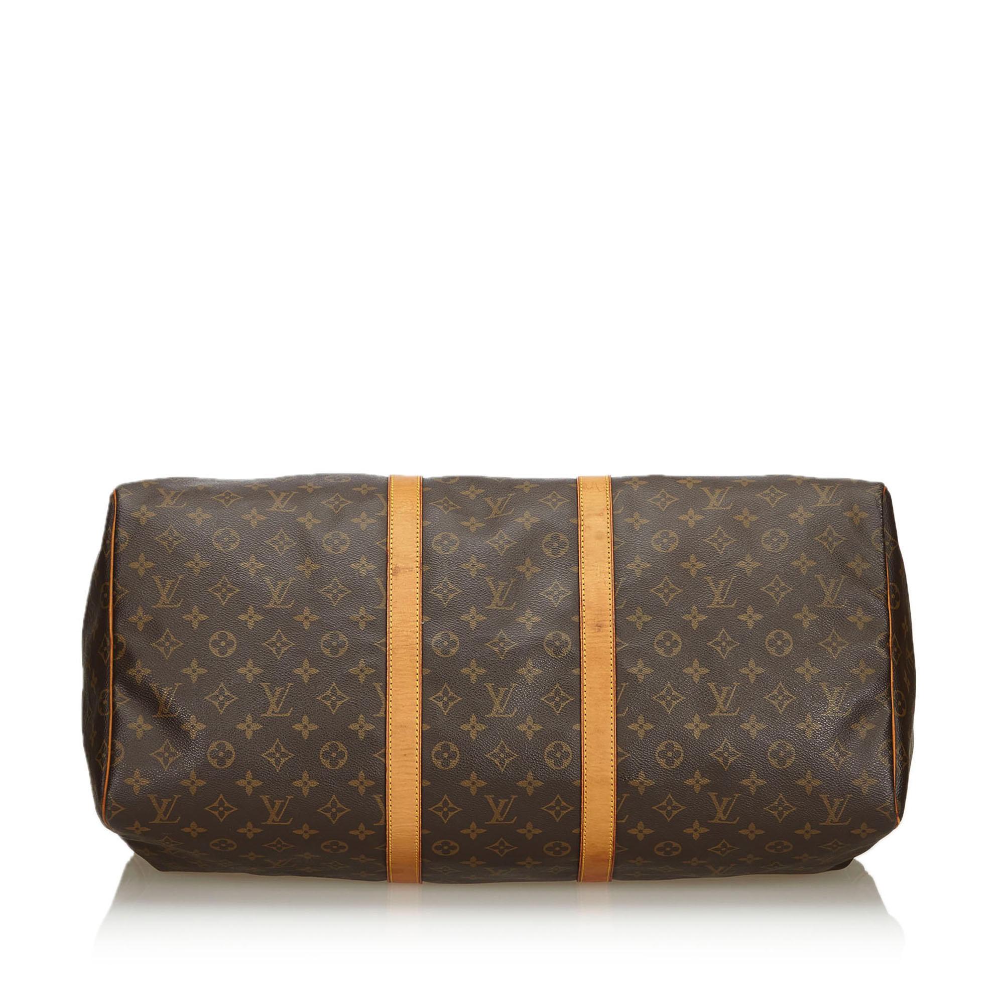 Louis Vuitton Brown Monogram Canvas Canvas Monogram Keepall 55 France In Good Condition For Sale In Orlando, FL