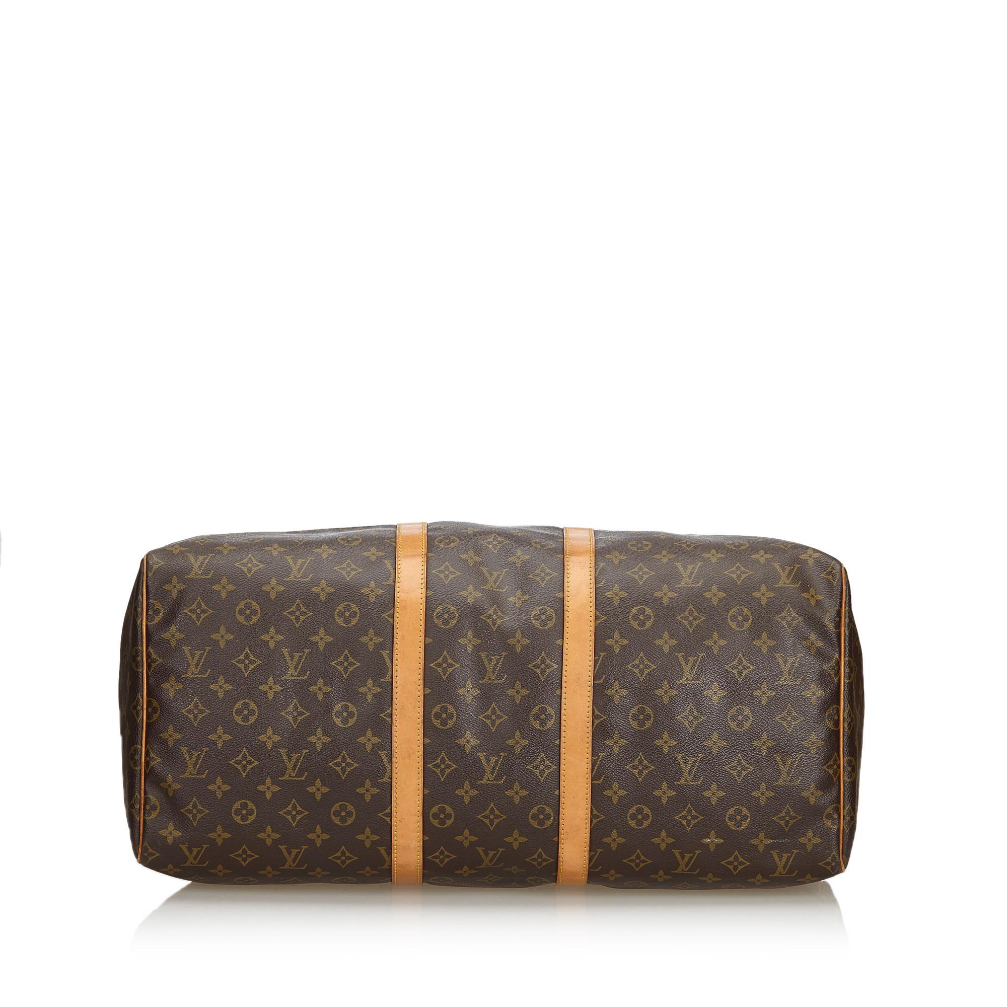 Louis Vuitton Brown Monogram Canvas Canvas Monogram Keepall 55 France In Good Condition For Sale In Orlando, FL