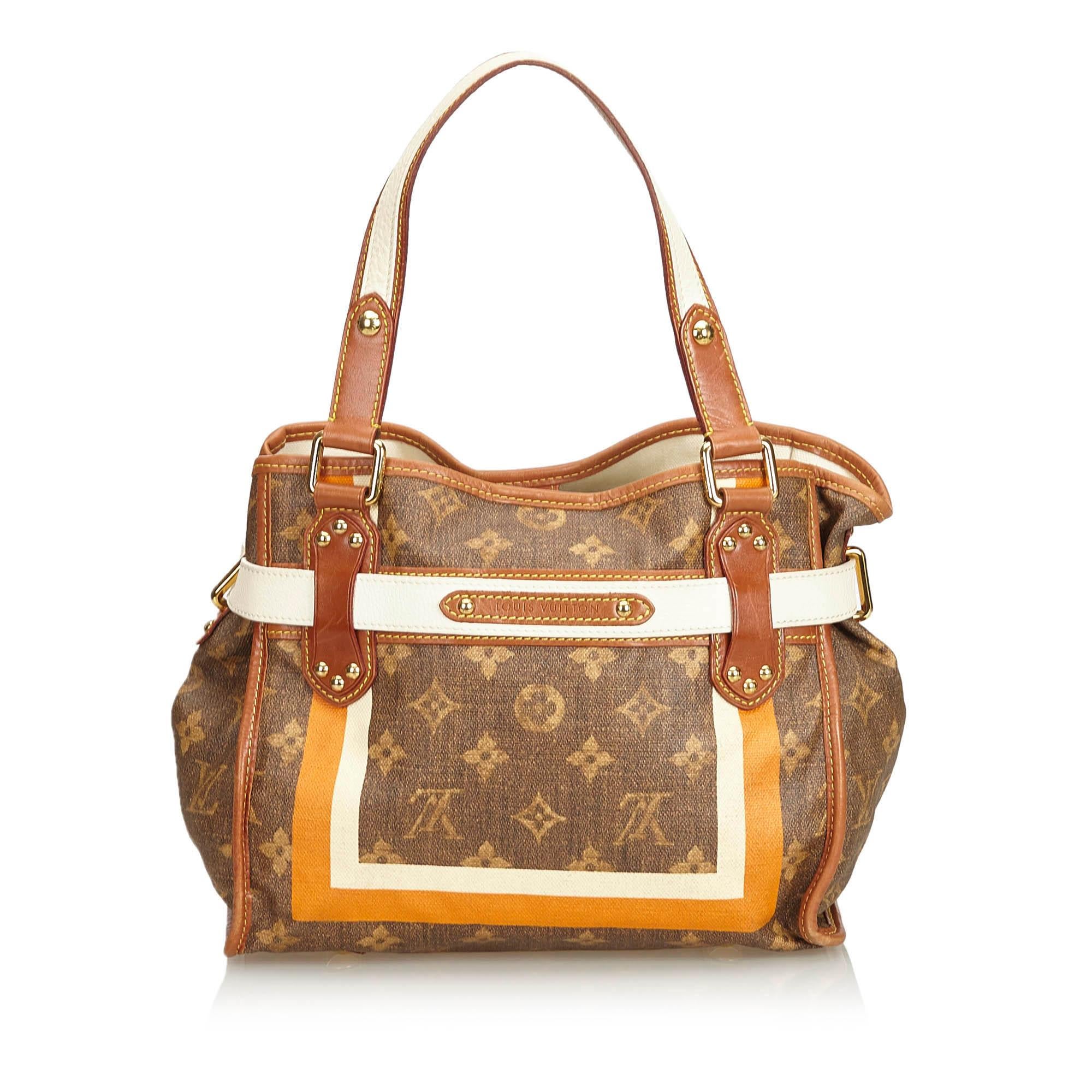 Louis Vuitton Brown Monogram Canvas Canvas Tisse Rayures PM France w/ Dust Bag In Good Condition For Sale In Orlando, FL
