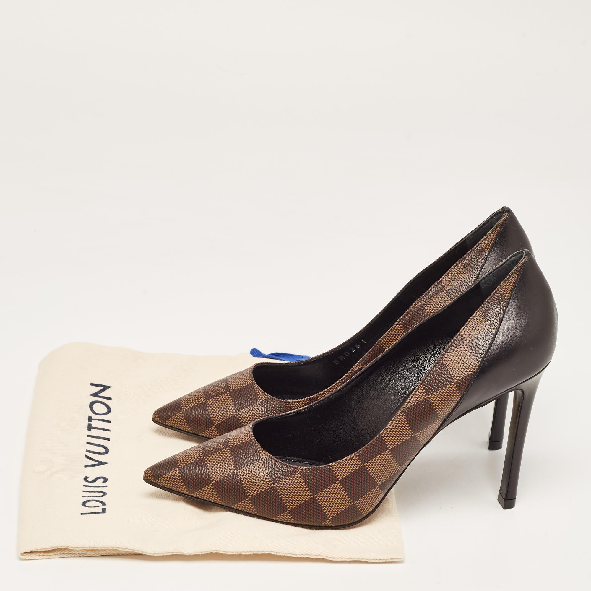 Louis Vuitton Brown Monogram Canvas Chérie Pointed Toe Pumps Size 39 For Sale 5