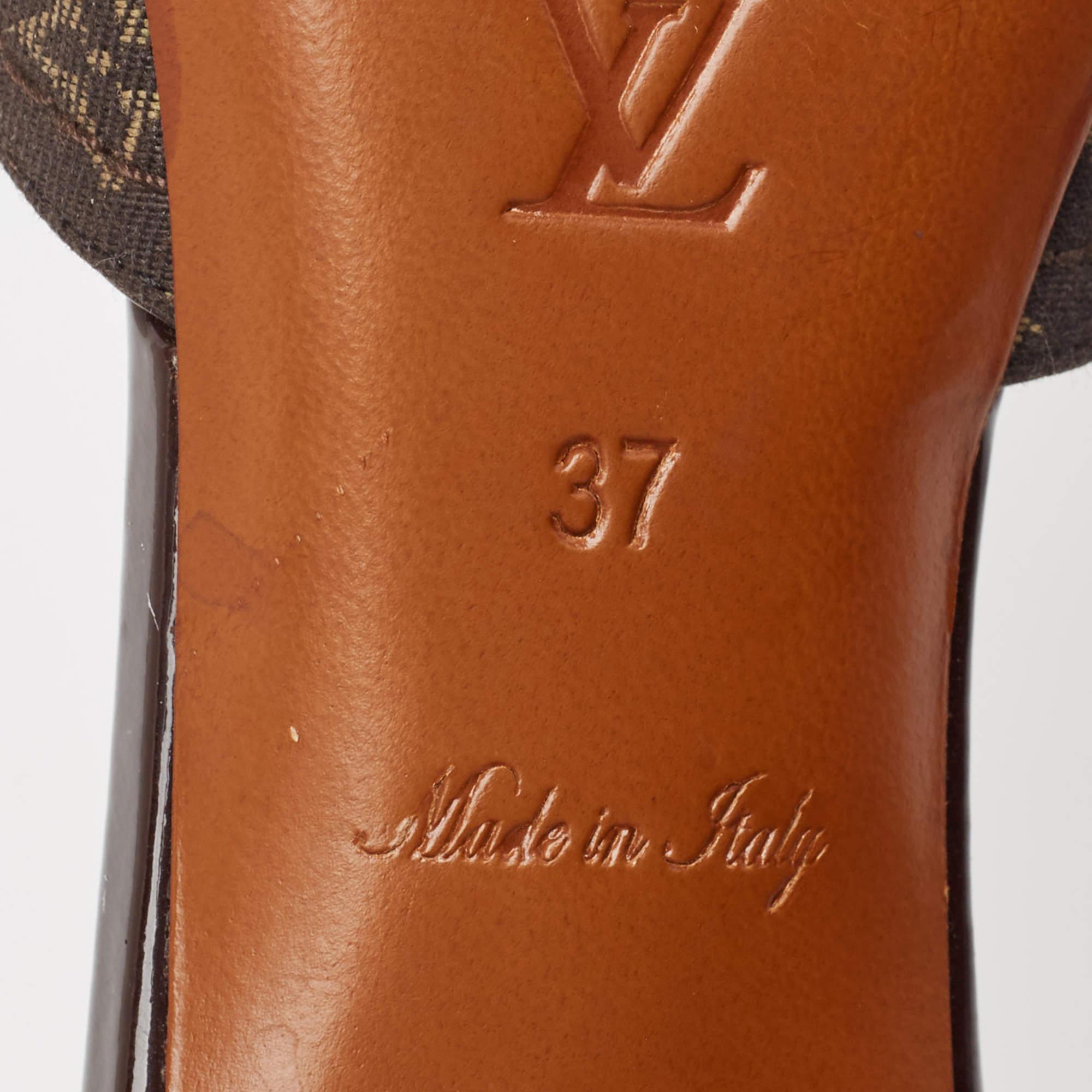Women's Louis Vuitton Brown Monogram Canvas Crisscross Slide Sandals Size 37 For Sale