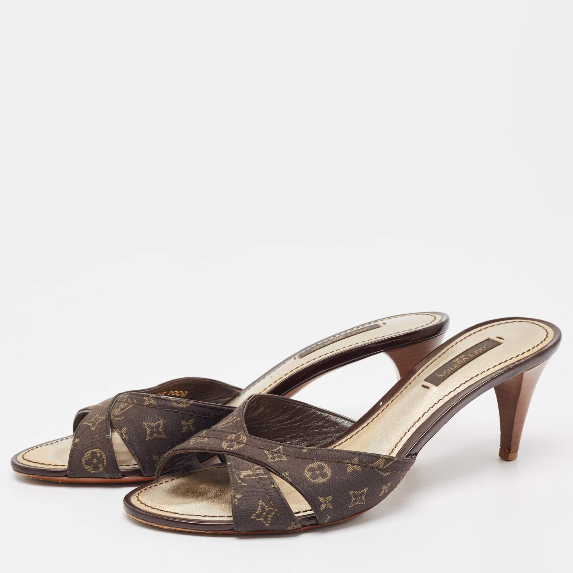 Louis Vuitton Brown Monogram Canvas Crisscross Slide Sandals Size 37 1