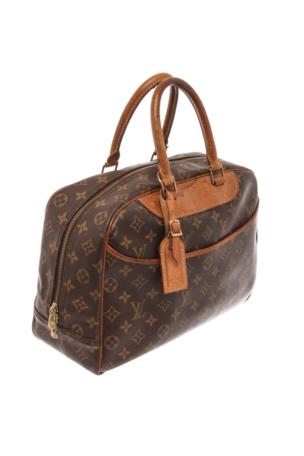 Louis Vuitton Brown Monogram Canvas Deauville Satchel Bag with gold-tone hardware, monogram canvas, leather tag, debossed logo, two-way zip fastening, two rounded top handles, front patch pocket, internal patch pockets, internal logo patch.

83982MSC
