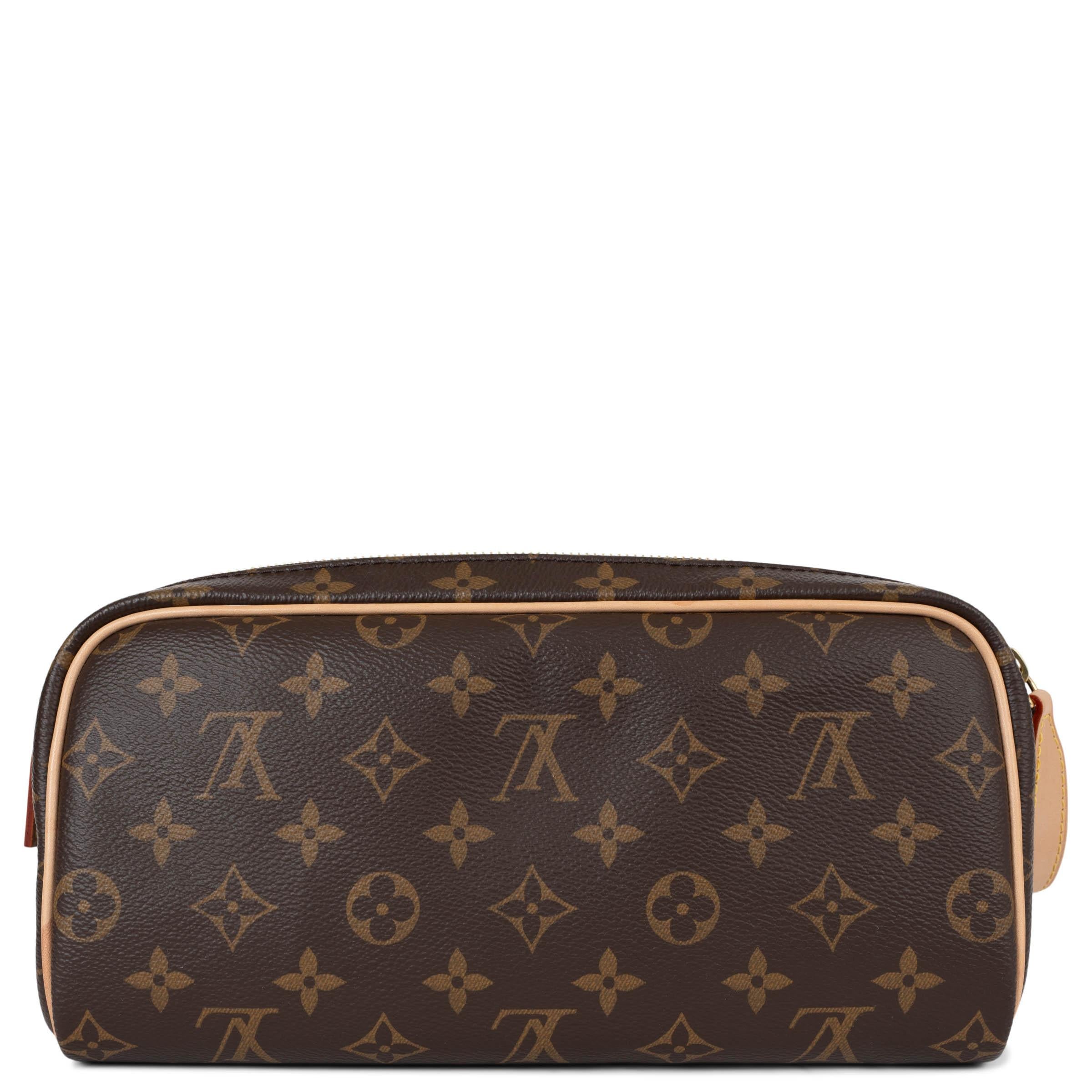 Black LOUIS VUITTON brown Monogram Canvas DOPP KIT Bag