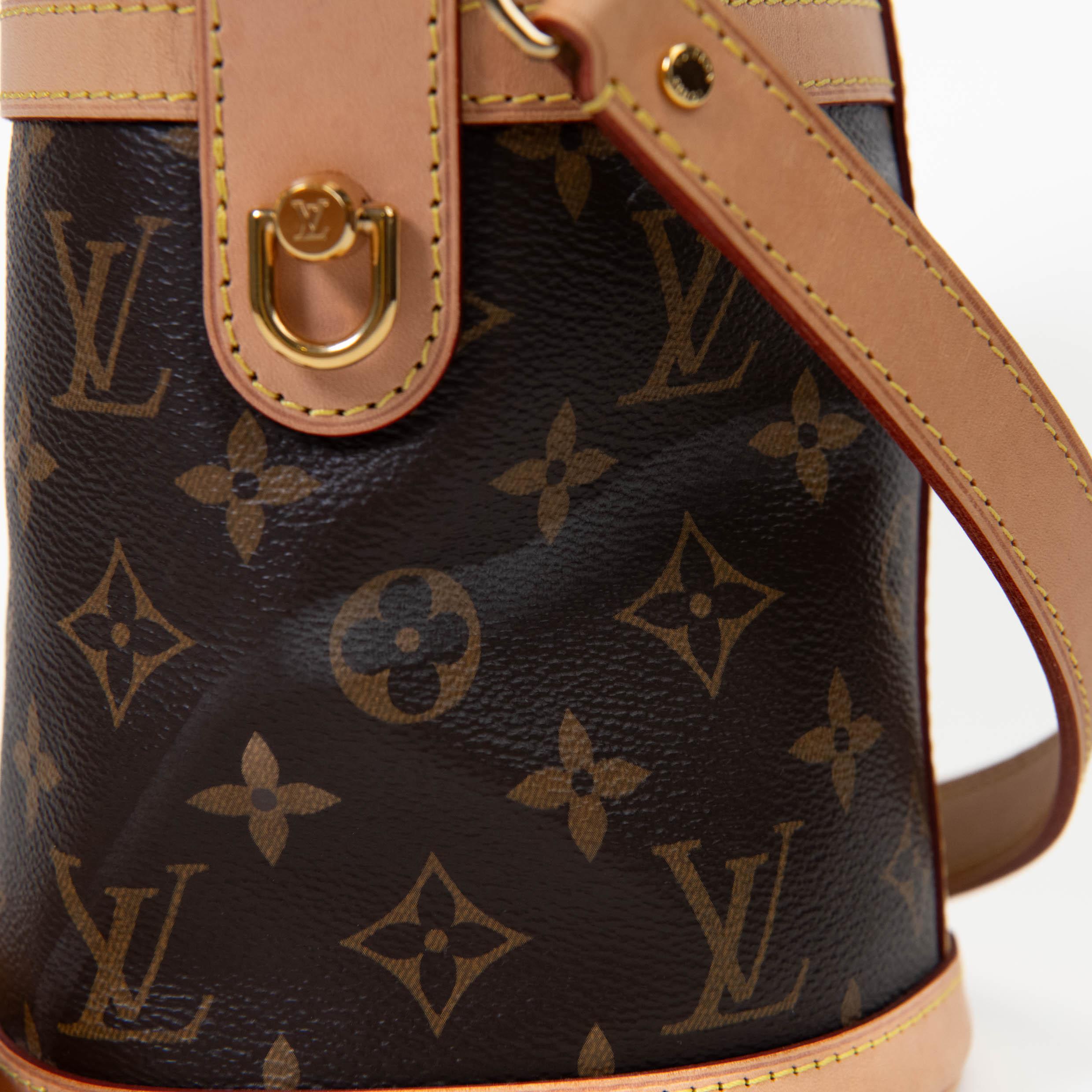 Louis Vuitton Brown Monogram Canvas Duffle Bucket Bag Crossbody für Damen oder Herren