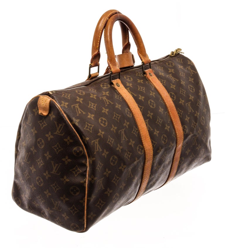 Louis Vuitton Brown Monogram Canvas Keepall 45 Travel Bag In Good Condition For Sale In Irvine, CA
