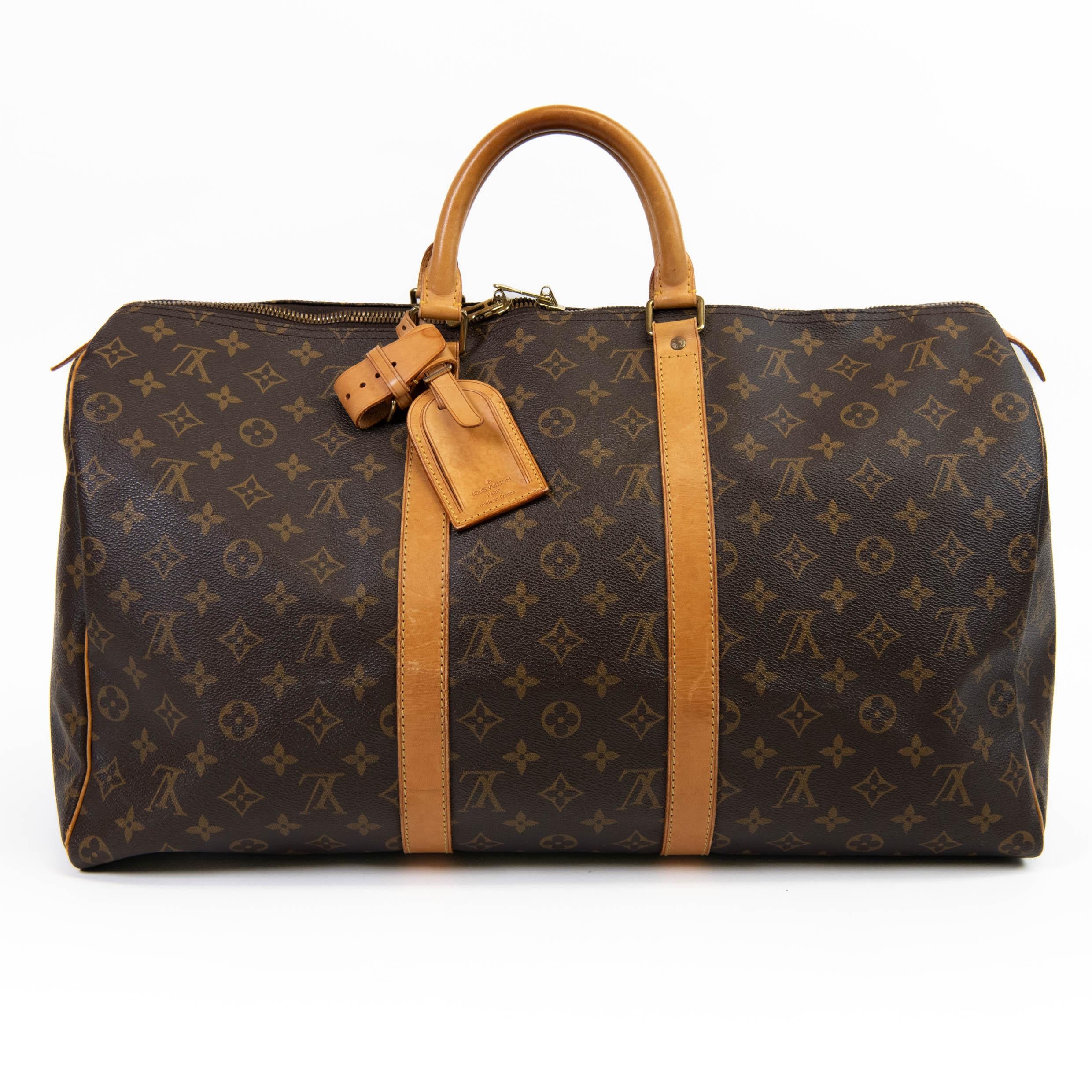 Black Louis Vuitton Brown Monogram Canvas Keepall 50