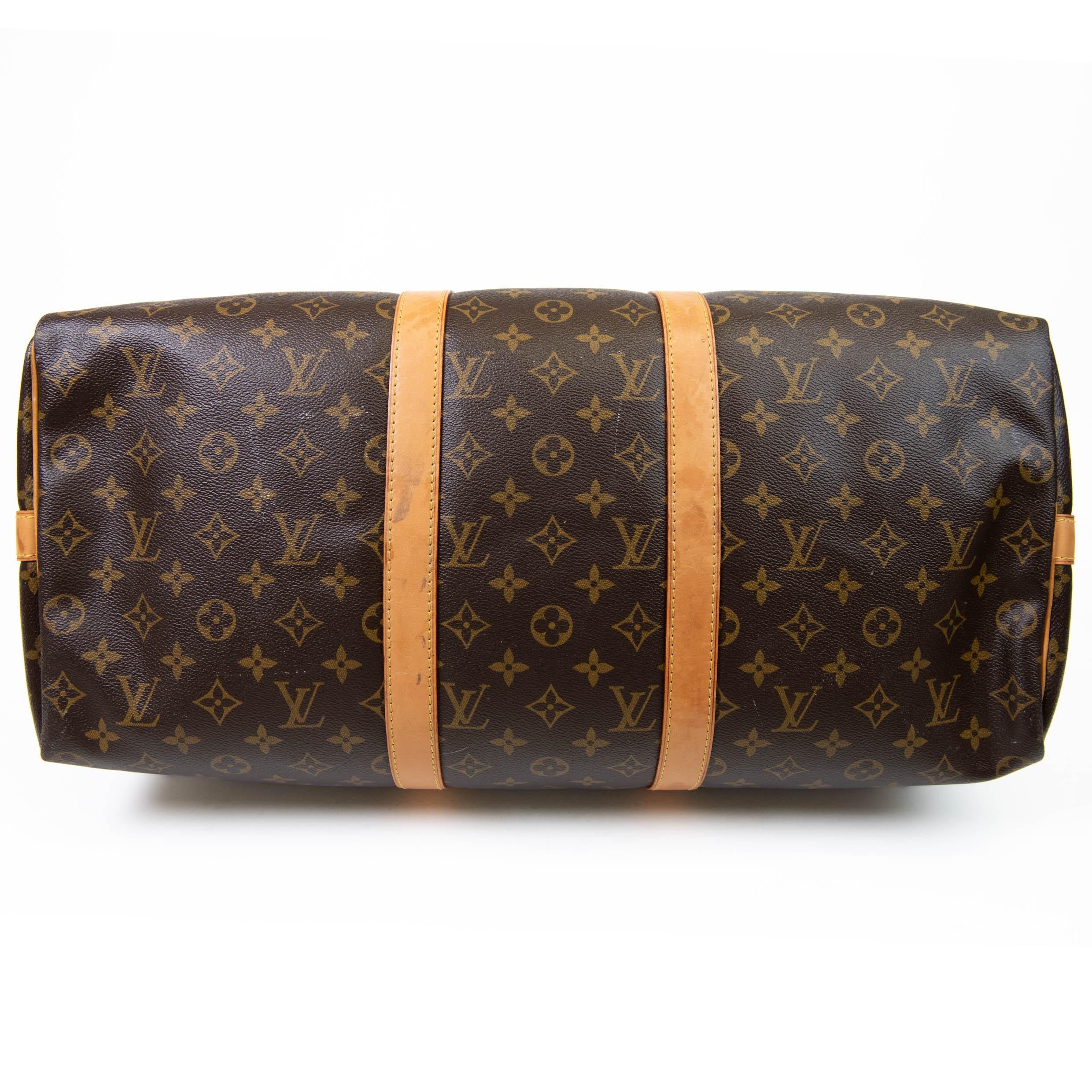 Louis Vuitton Brown Monogram Canvas Keepall Bandouliere 55 For Sale 1