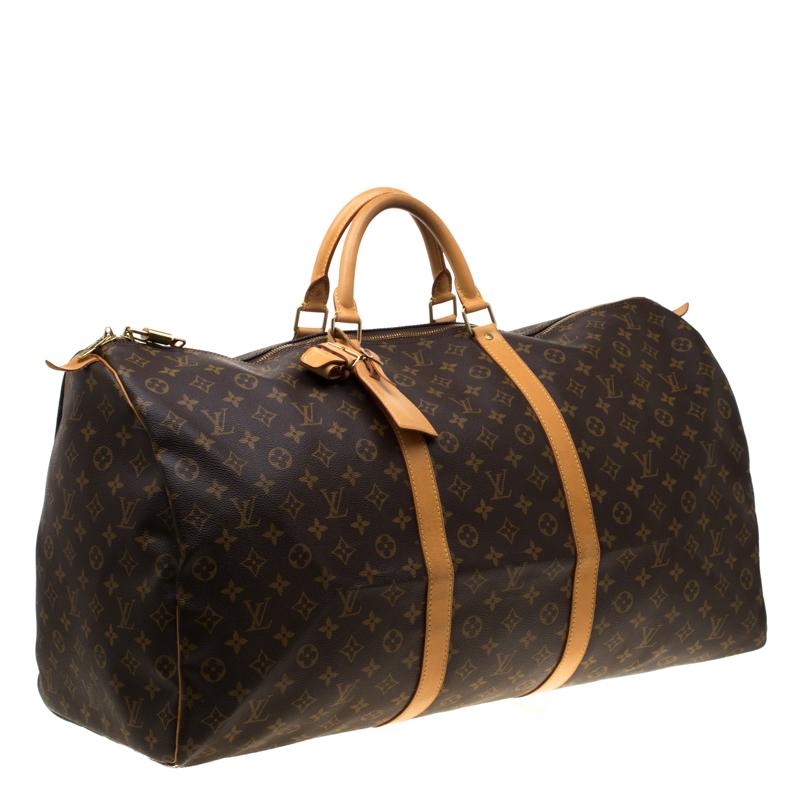 Louis Vuitton Brown Monogram Canvas Keepall Bandouliere 60 Bag In Good Condition In Dubai, Al Qouz 2