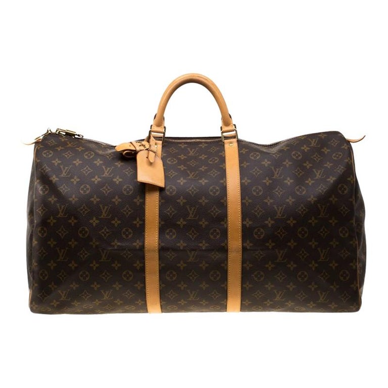 Louis Vuitton Brown Monogram Canvas Keepall Bandouliere 60 Bag For Sale ...