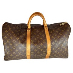 VUITTON Braunes Monogrammiertes Segeltuch Keepall  Gepäcktasche  50, Bostoner Tasche