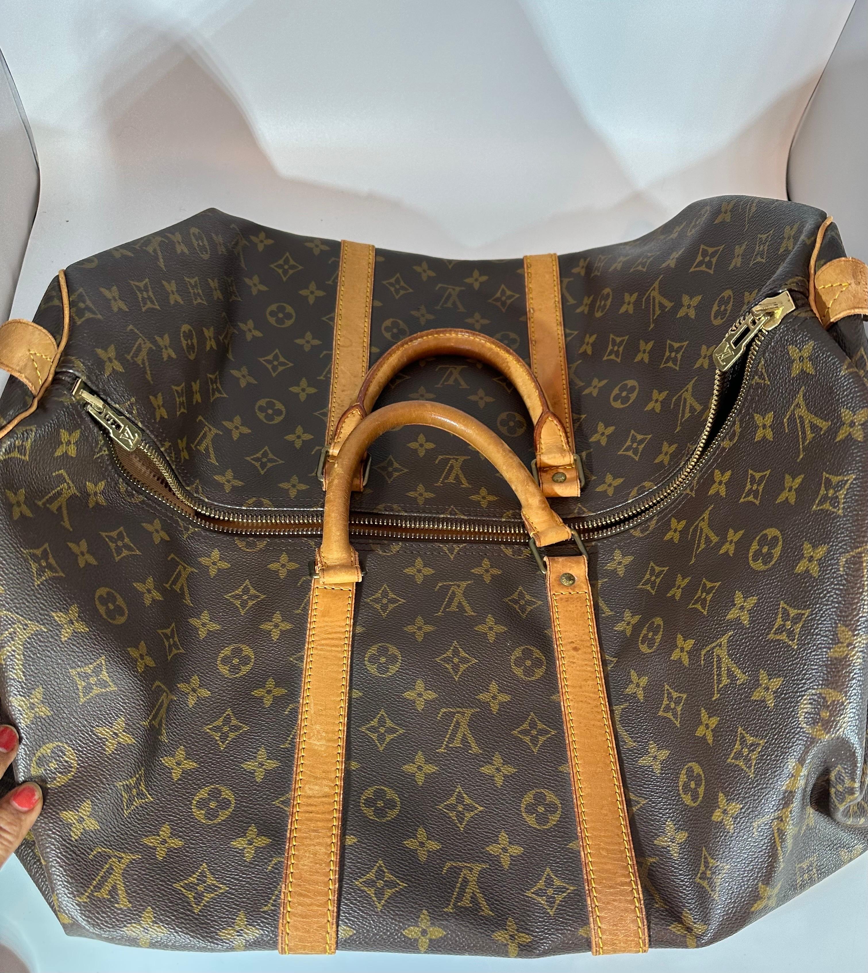 LOUIS VUITTON Brown Monogram Canvas Keepall  Luggage Bag  55 For Sale 7