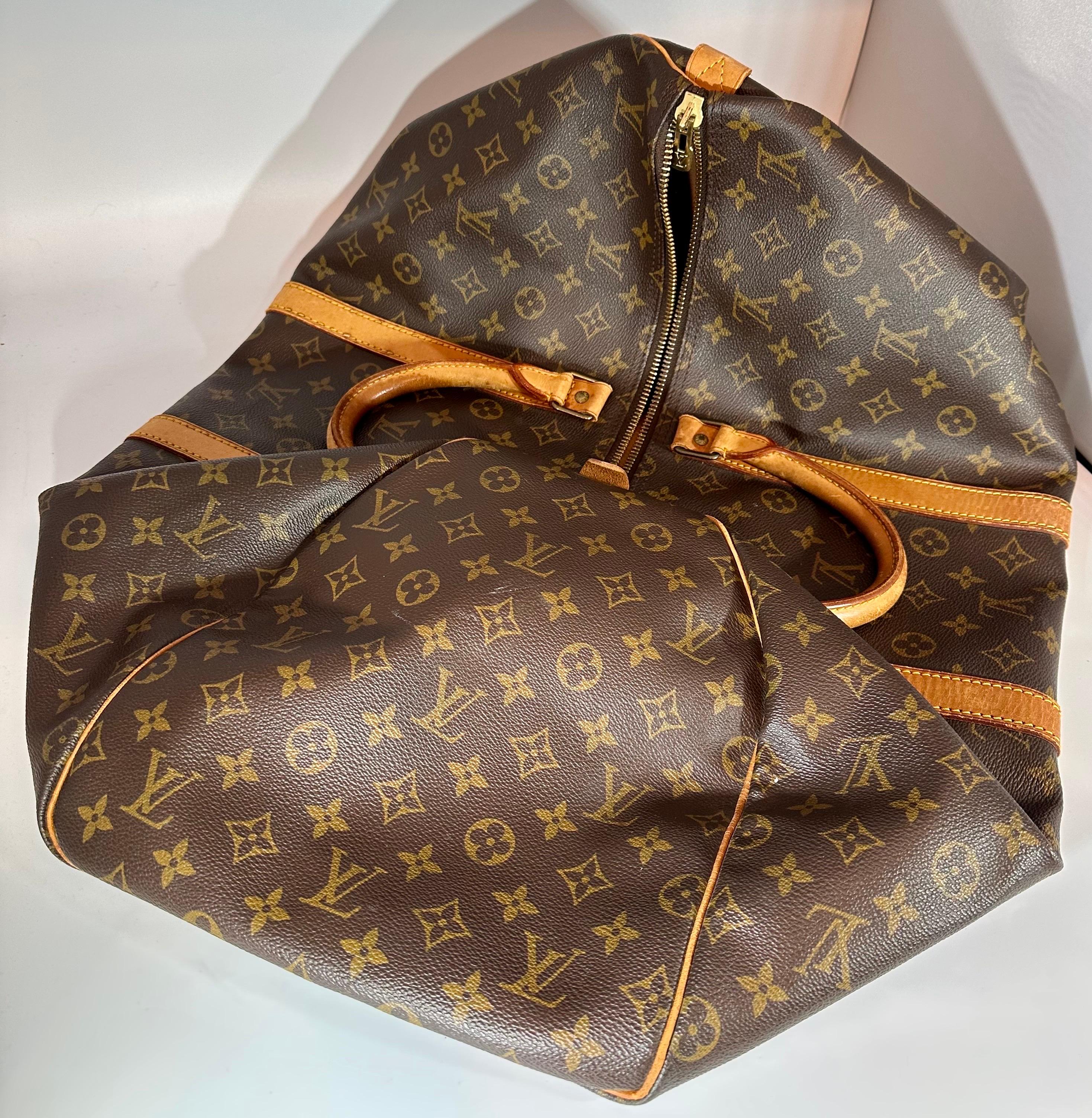 LOUIS VUITTON Brown Monogram Canvas Keepall  Luggage Bag  55 For Sale 9