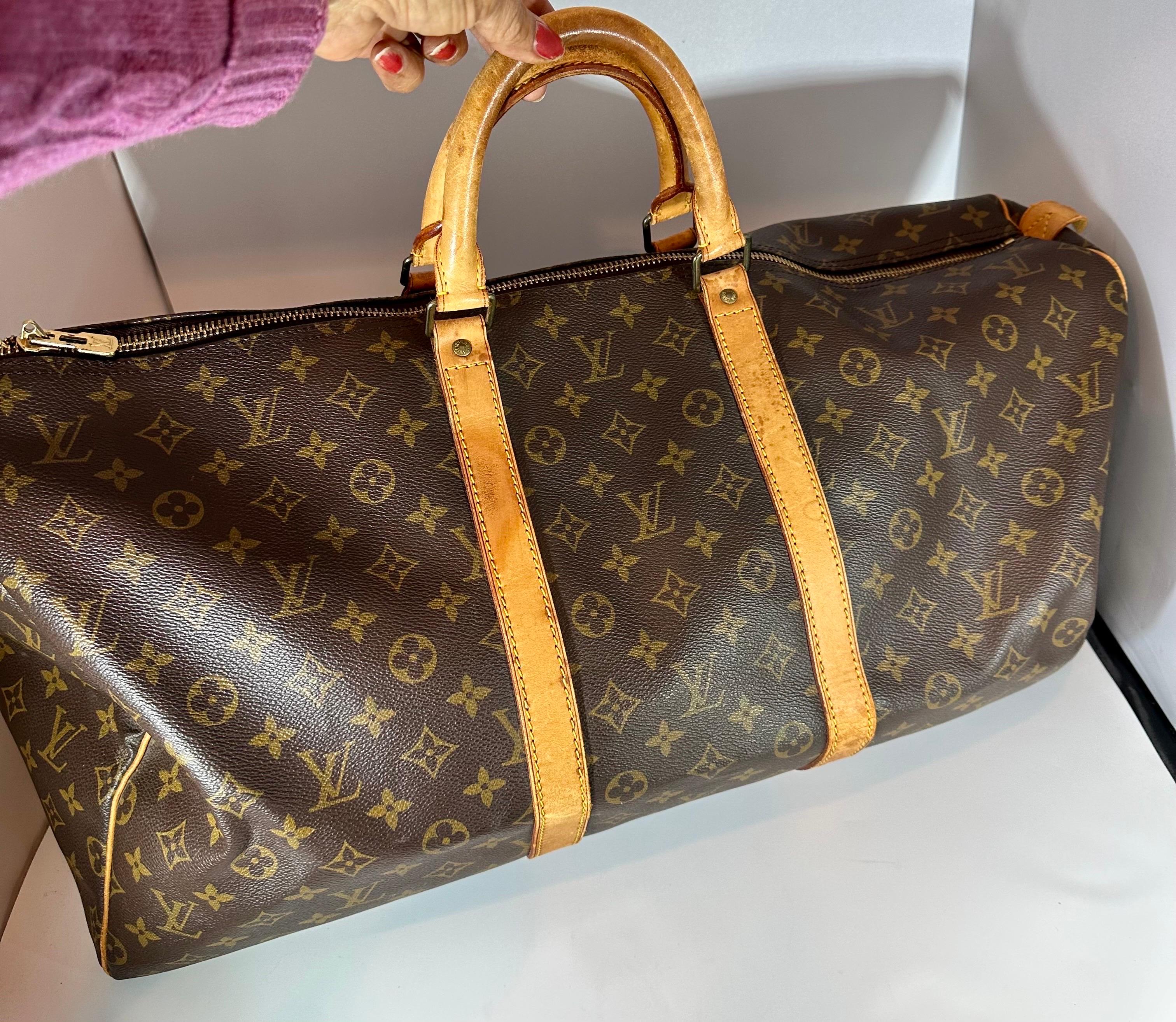 Women's LOUIS VUITTON Brown Monogram Canvas Keepall  Luggage Bag  55 For Sale