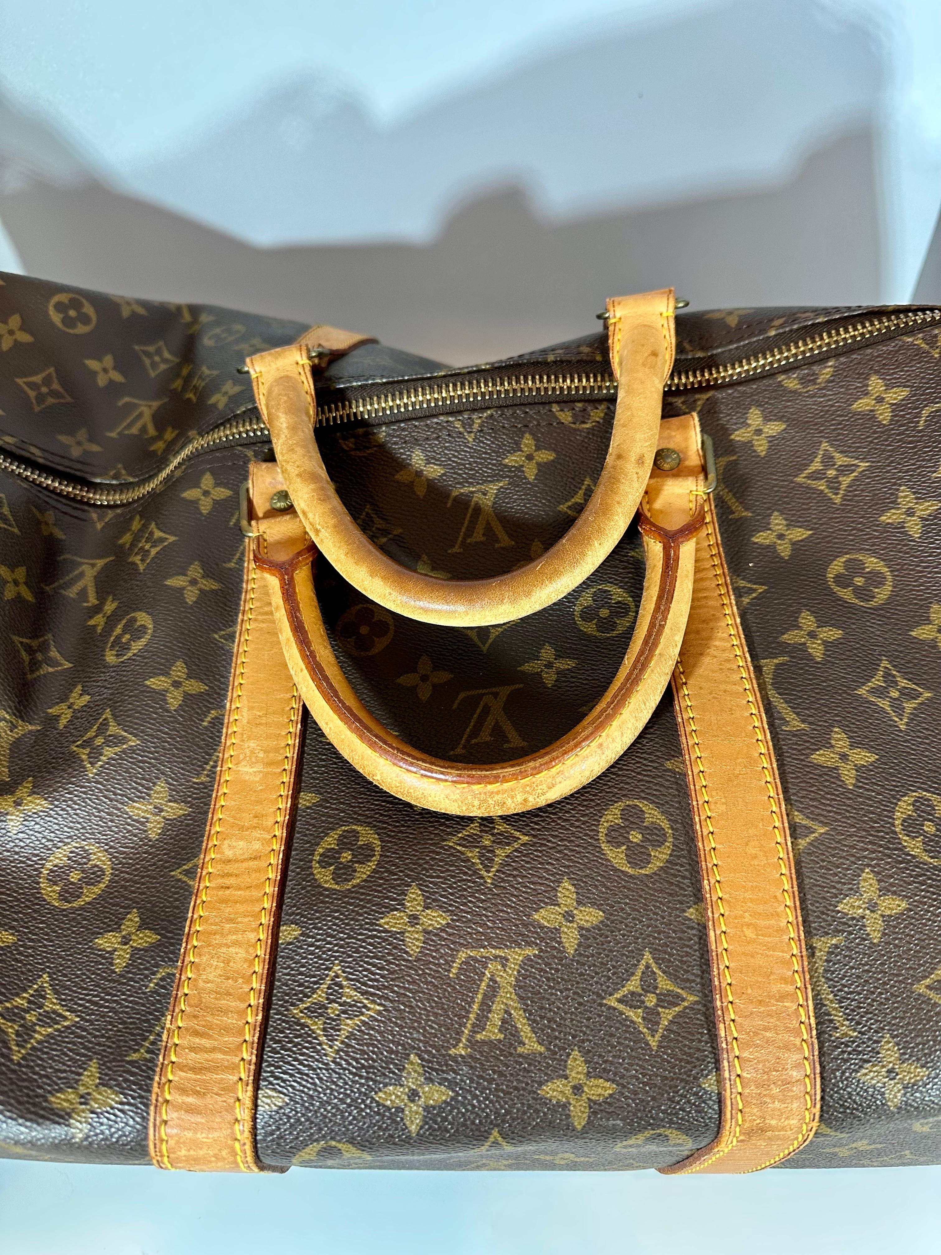 LOUIS VUITTON Brown Monogram Canvas Keepall  Luggage Bag  55 For Sale 1