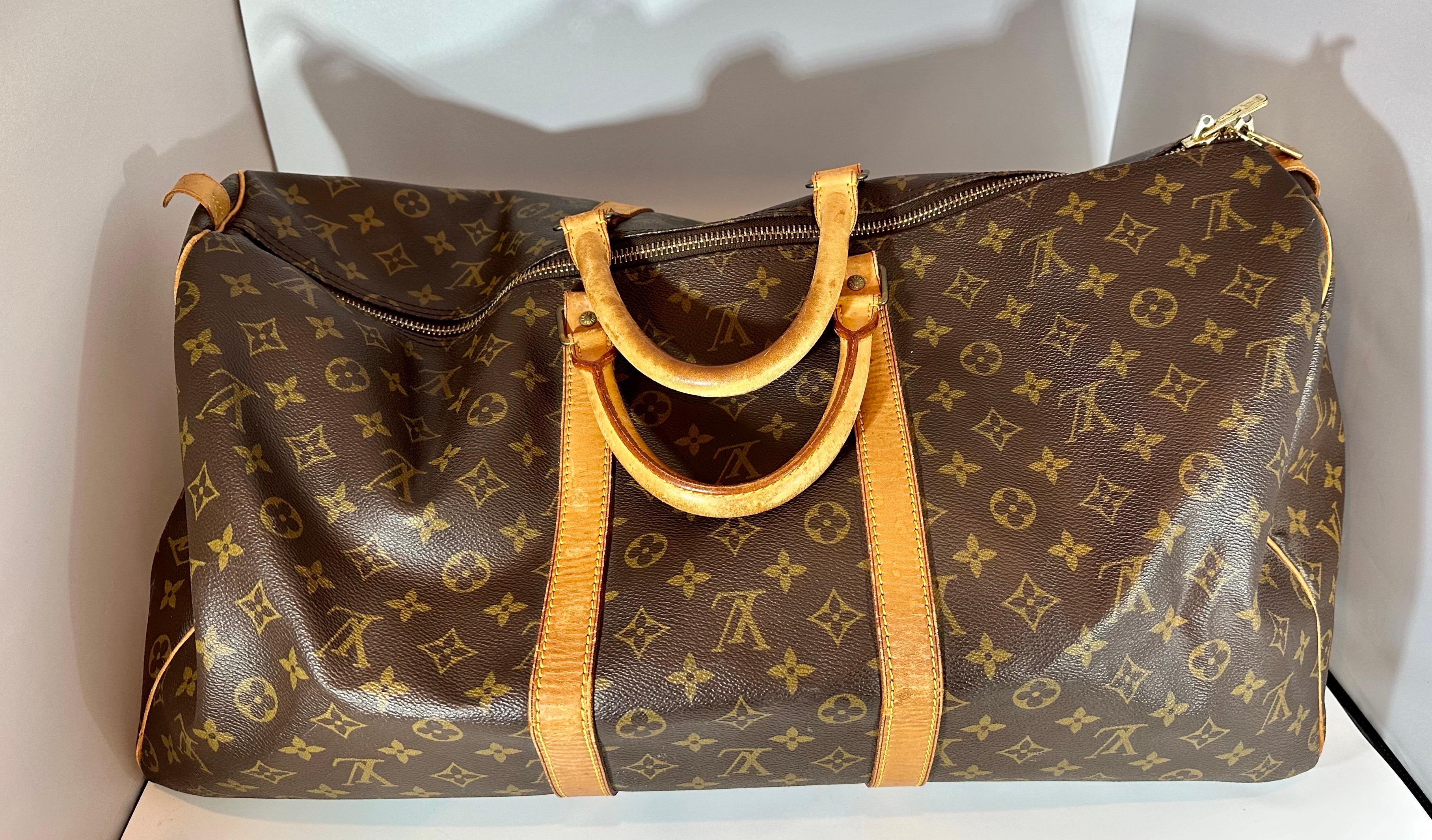 LOUIS VUITTON Brown Monogram Canvas Keepall  Luggage Bag  55 For Sale 2
