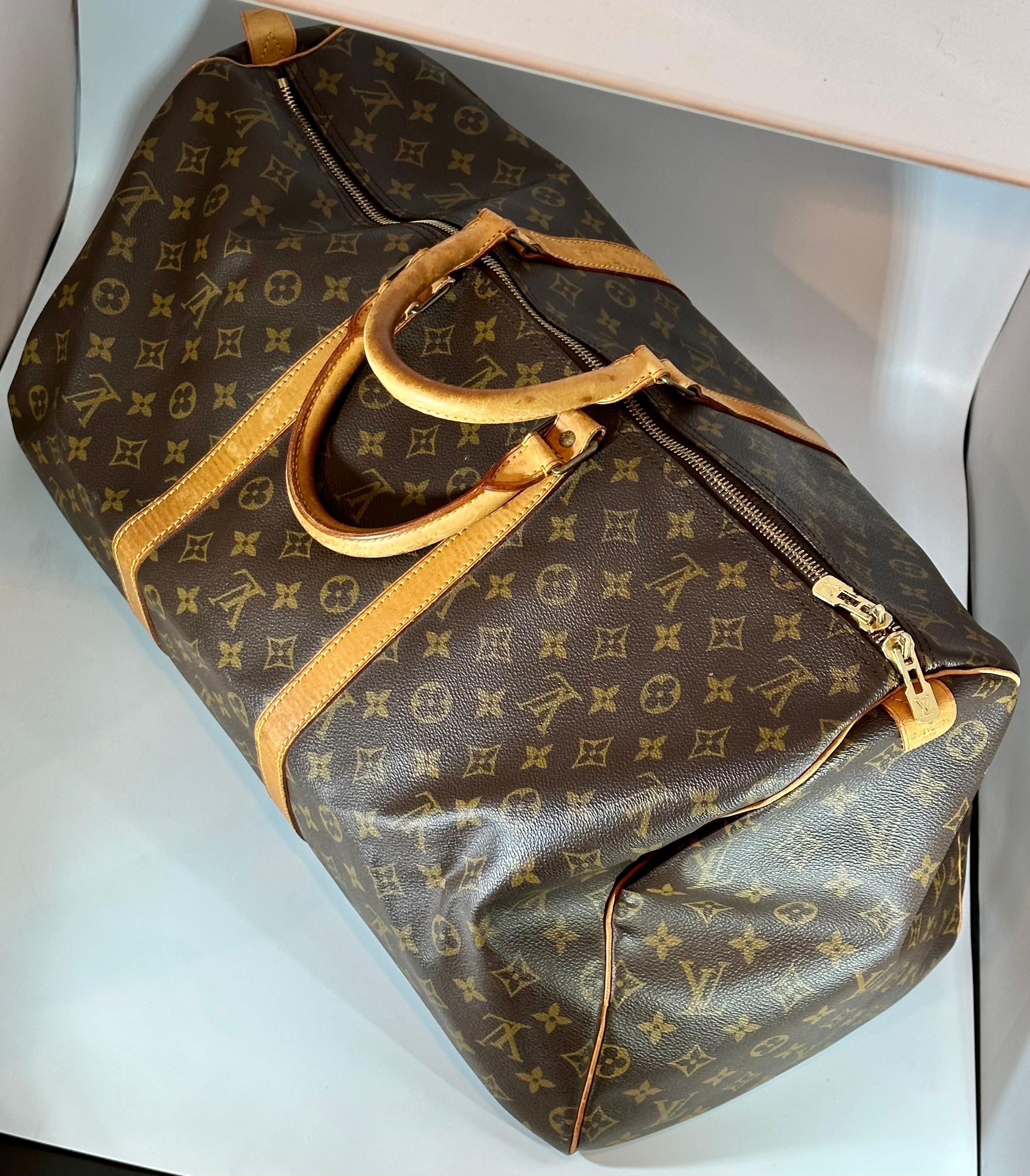 LOUIS VUITTON Brown Monogram Canvas Keepall  Luggage Bag  55 For Sale 3