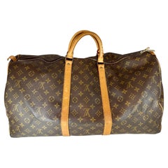 LOUIS VUITTON Bolsa de viaje de lona con monograma marrón  Bolsa de equipaje  55