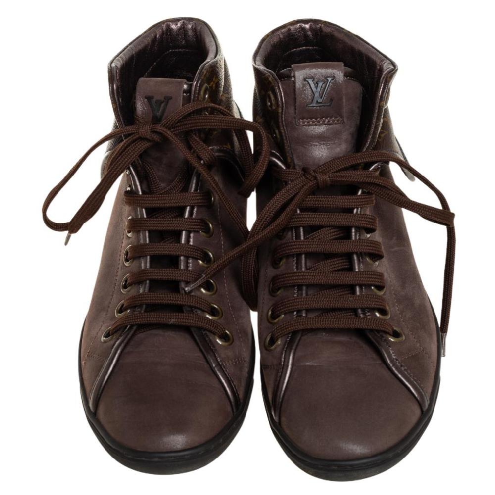 Vintage Louis Vuitton high top sneaker Monogram print Brown Leather