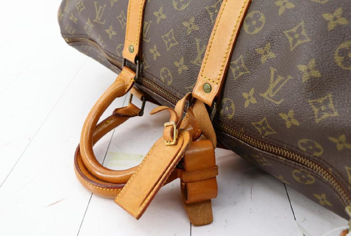 Louis Vuitton Brown Monogram Canvas Leather Keepall 45 cm Duffle Bag Luggage In Good Condition In Irvine, CA