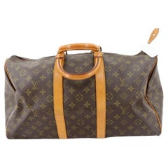 Louis Vuitton Brown Monogram Canvas Leather Keepall 45 cm Duffle Bag Luggage