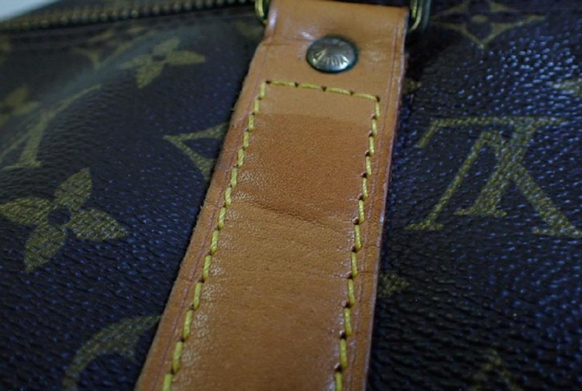 Women's Louis Vuitton Brown Monogram Canvas Leather Keepall 50 cm Bandouliere Duffle Bag For Sale