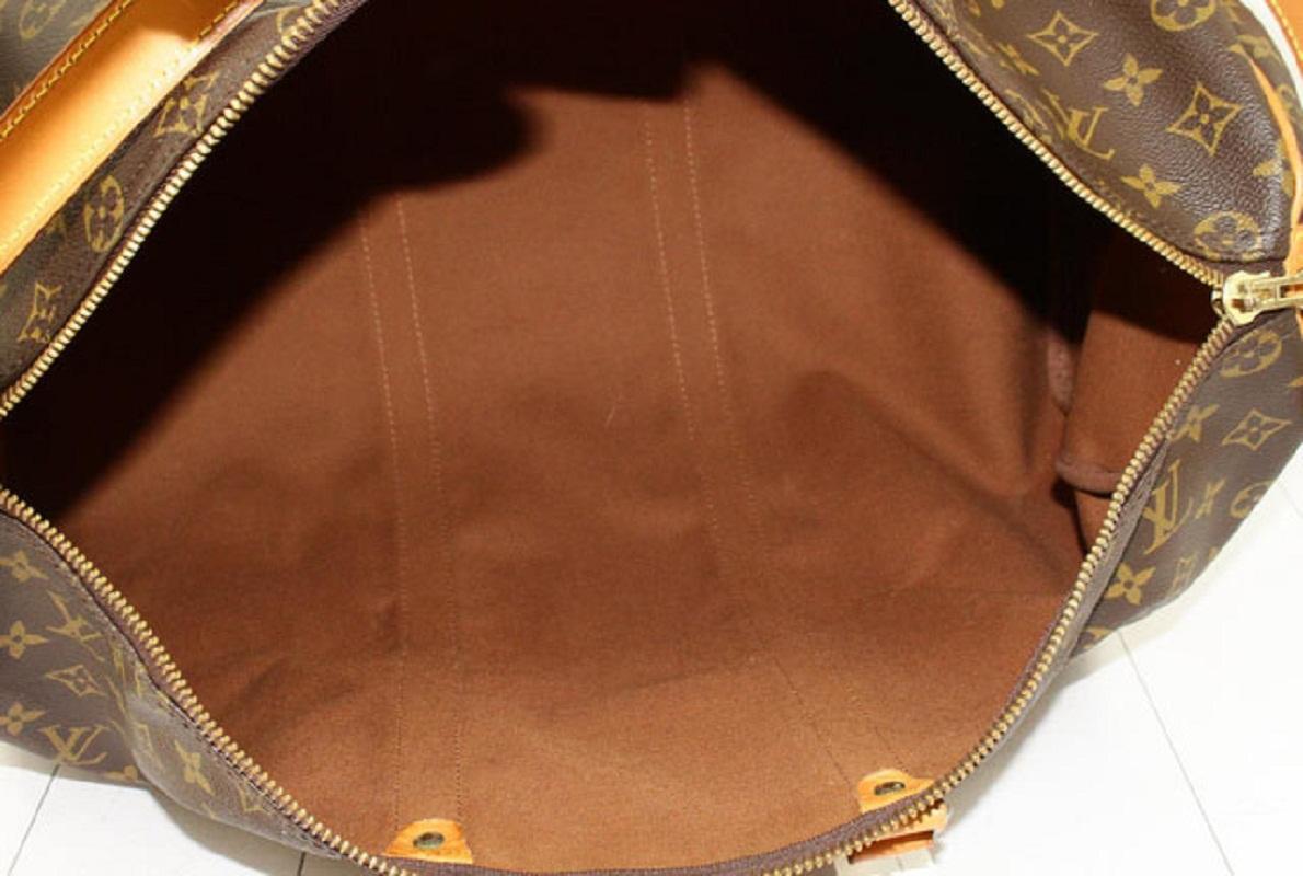 Louis Vuitton Brown Monogram Canvas Leather Keepall 50 cm Bandouliere Duffle Bag For Sale 1