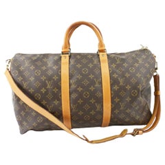 Louis Vuitton Brown Monogram Canvas Leather Keepall 50 cm Bandouliere Duffle Bag