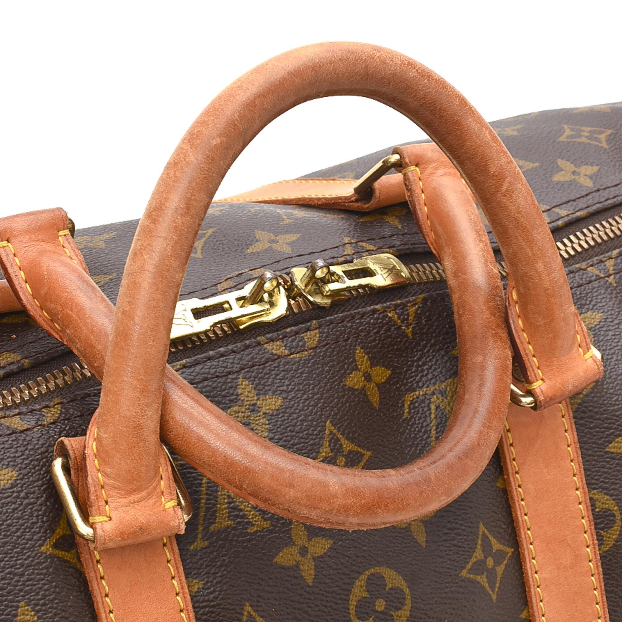 Louis Vuitton Brown Monogram Canvas Leather Keepall 50 cm Duffle Bag Luggage 2