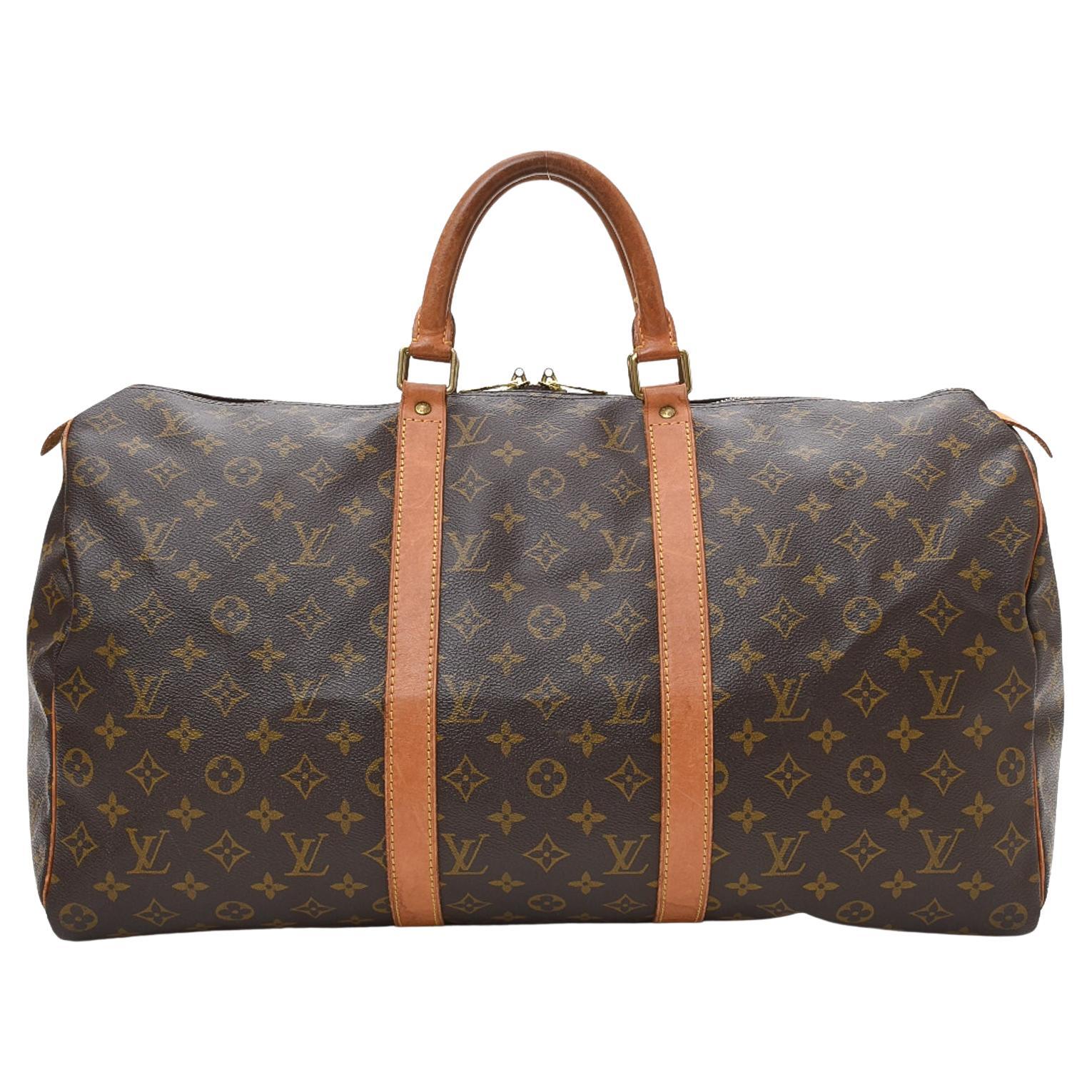 Louis Vuitton Brown Monogram Canvas Leather Keepall 50 cm Duffle Bag Luggage