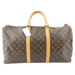 Louis Vuitton Brown Monogram Canvas Leather Keepall 50 cm Duffle Bag Luggage