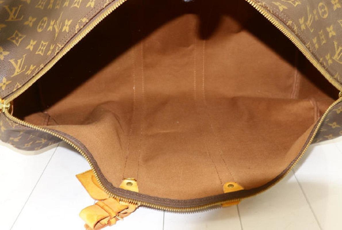 Black Louis Vuitton Brown Monogram Canvas Leather Keepall 55 cm Duffle Bag Luggage For Sale