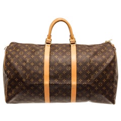 Louis Vuitton Brown Monogram Canvas Leather Keepall 55 cm Duffle Bag Luggage