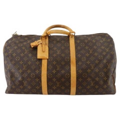 Vintage Louis Vuitton Brown Monogram Canvas Leather Keepall 55 cm Duffle Bag Luggage