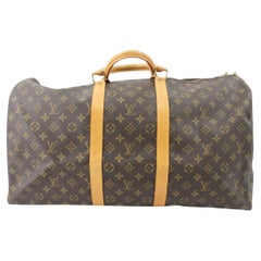 Vintage Louis Vuitton Brown Monogram Canvas Leather Keepall 55 cm Duffle Bag Luggage