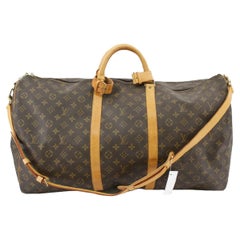Louis Vuitton Brown Monogram Canvas Leather Keepall 60 cm Bandouliere Duffle Bag