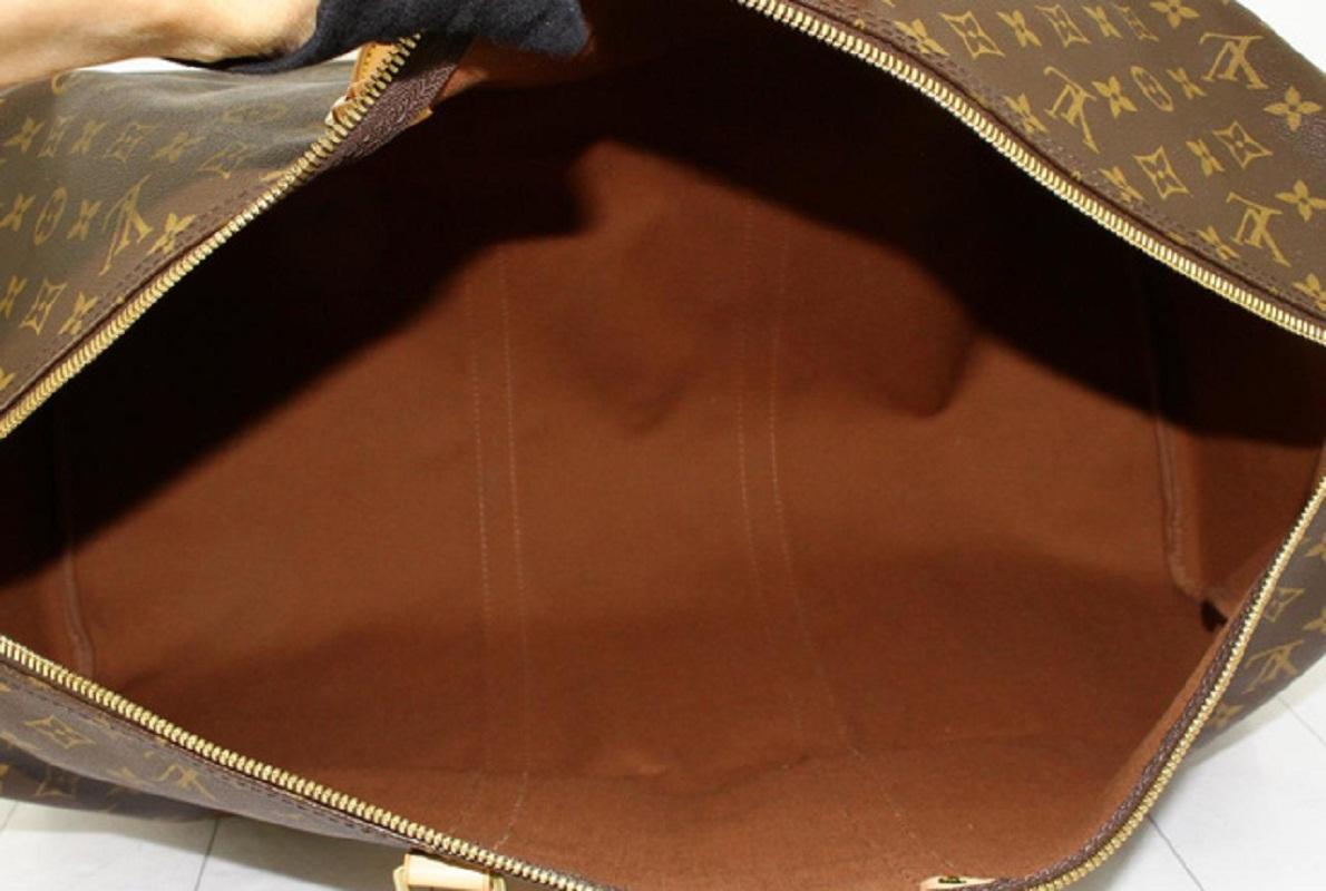 Louis Vuitton Brown Monogram Canvas Leather Keepall 60 cm Duffle Bag Luggage For Sale 1