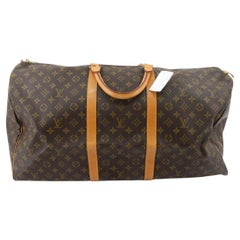 Vintage Louis Vuitton Brown Monogram Canvas Leather Keepall 60 cm Duffle Bag Luggage